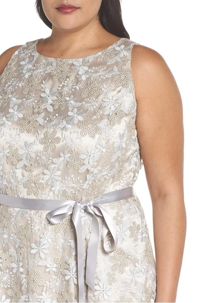 Shop Tahari Sleeveless Embroidered Midi Dress In Silver/ Champagne
