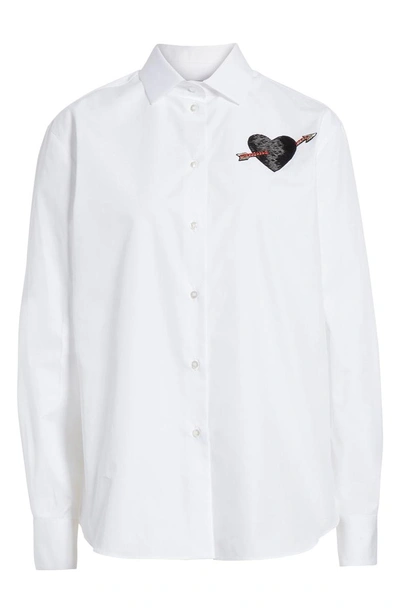 Shop Valentino Love Story Embroidered Heart Poplin Blouse In White