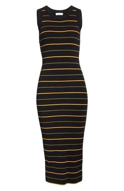 Shop A.l.c Shane Stripe Knit Midi Dress In Black/ Olive/ Mustard