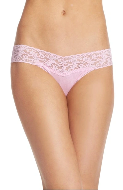Shop Hanky Panky Mid Rise Modal Thong With Lace Trim In Bliss Pink
