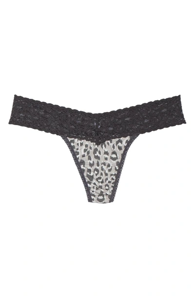 Shop Hanky Panky Mid Rise Modal Thong With Lace Trim In Grey Animal/ Granite