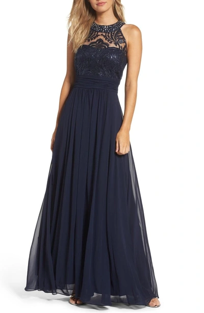 Shop Eliza J Lace Bodice Gown In Navy