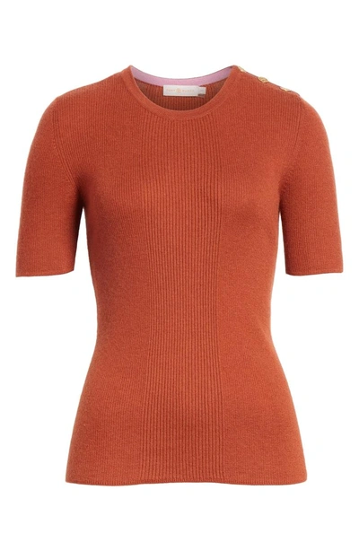 Shop Tory Burch Taylor Ribbed Cashmere Sweater In Desert Spice