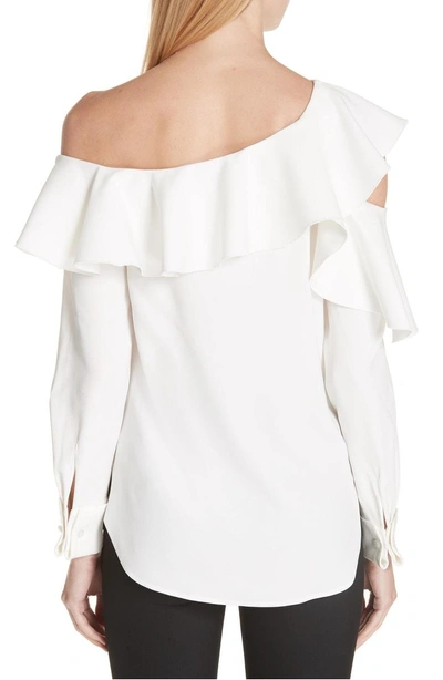 Shop Oscar De La Renta One-shoulder Stretch Silk Blouse In White