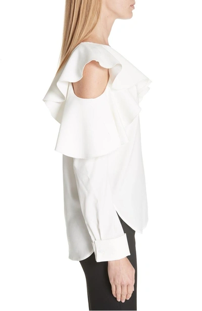 Shop Oscar De La Renta One-shoulder Stretch Silk Blouse In White