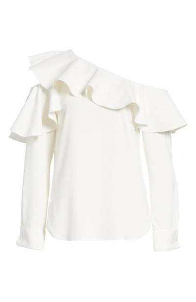 Shop Oscar De La Renta One-shoulder Stretch Silk Blouse In White