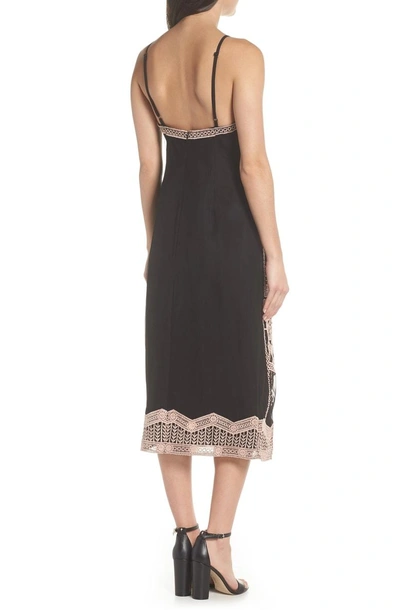 Shop Foxiedox Embroidered V-neck Tea Length Dress In Black/ Nude