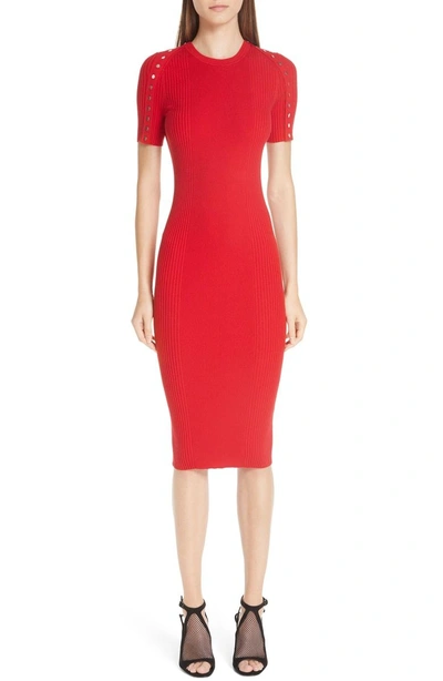 Shop Alexander Wang Snap Sleeve Body-con Midi Dress In Red