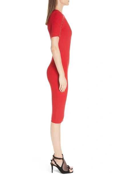 Shop Alexander Wang Snap Sleeve Body-con Midi Dress In Red