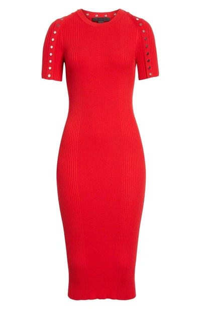 Shop Alexander Wang Snap Sleeve Body-con Midi Dress In Red