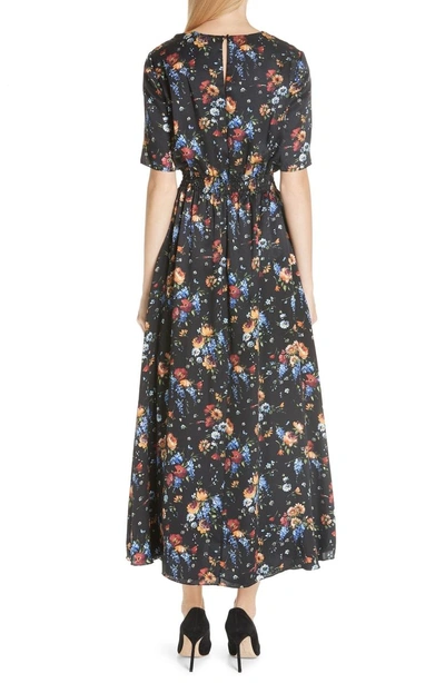 Shop Adam Lippes Floral Print Hammered Silk Dress In Black Multi