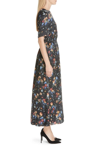 Shop Adam Lippes Floral Print Hammered Silk Dress In Black Multi