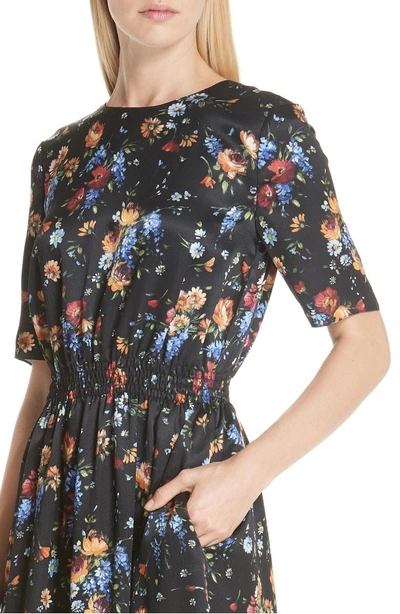 Shop Adam Lippes Floral Print Hammered Silk Dress In Black Multi