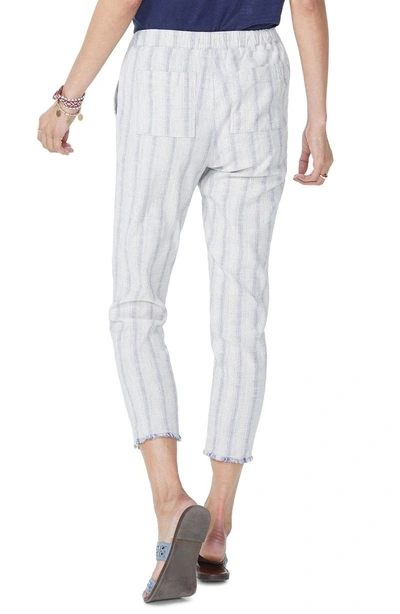 Shop Nydj Hidden Drawstring Stripe Crop Pants In Natural/ Indigo