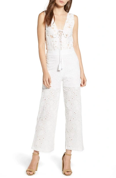 Shop Kas New York Lace-up Front Eyelet Jumpsuit In White