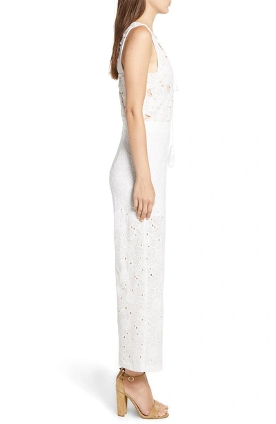 Shop Kas New York Lace-up Front Eyelet Jumpsuit In White