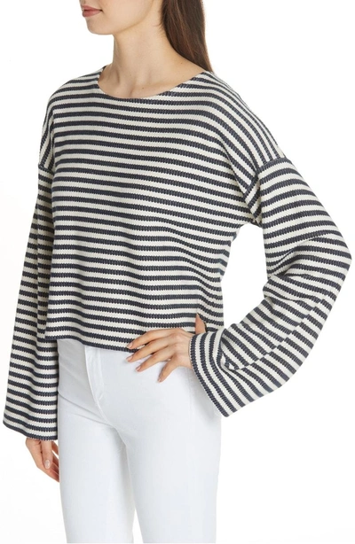 Shop La Ligne Textured Stripe Sweatshirt In Cream Navy Stripe