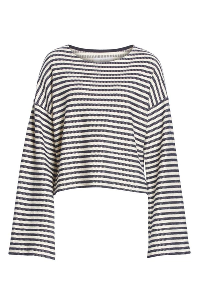 Shop La Ligne Textured Stripe Sweatshirt In Cream Navy Stripe