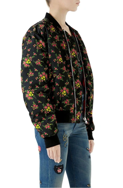 Shop Gucci Floral Bouquets Print Bomber Jacket In Multi