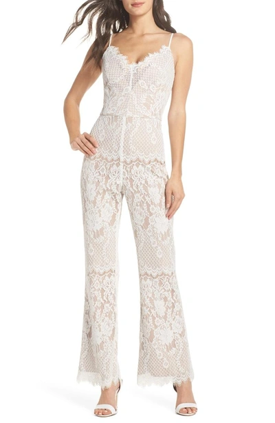 Shop Harlyn Lace Jumpsuit In White/ Nude