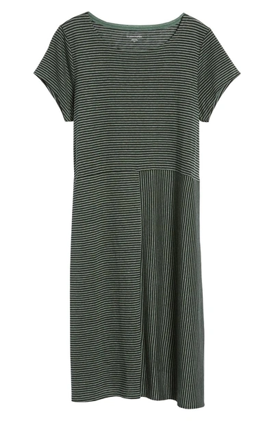 Shop Eileen Fisher Stripe Organic Linen Jersey Shift Dress In Nori