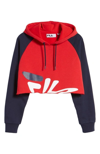 Shop Fila Amber Crop Hoodie In Cred/ Peac/ Wht