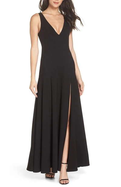 Shop Fame And Partners Fame & Partners The Hazel Front Slit Gown In Black