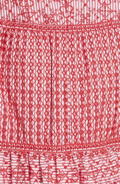 Shop Jonathan Simkhai Stripe Eyelet Embroidered Dress In Red/ White