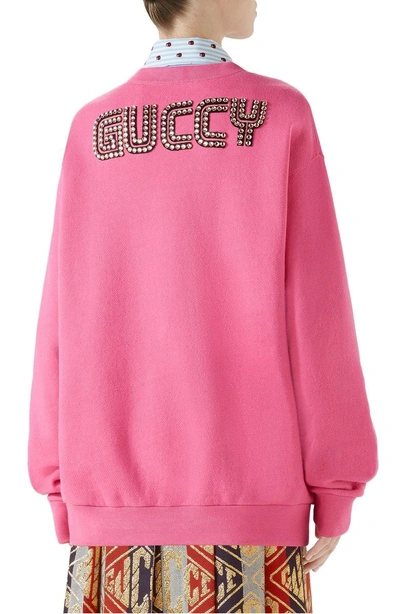 Shop Gucci Guccy Logo Oversized Sweatshirt In Pink