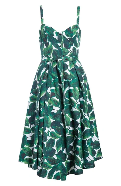 Shop Milly Print Poplin Midi Dress In Emerald