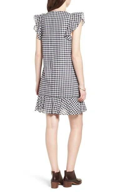 Shop Madewell Ruffle Gingham Shift In Deep Indigo