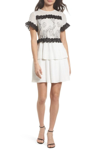 Shop Foxiedox Melita Tiered Lace Dress In White W/ Black Lace