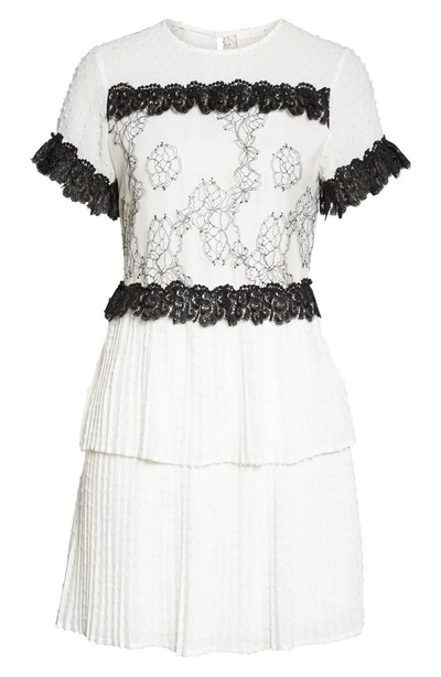 Shop Foxiedox Melita Tiered Lace Dress In White W/ Black Lace