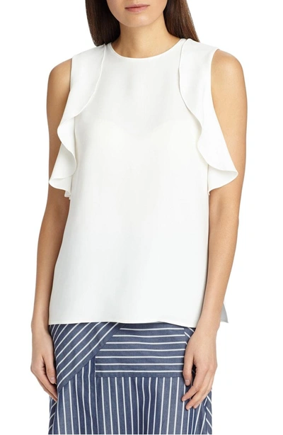 Shop Lafayette 148 Harley Ruffle Silk Blouse In Cloud