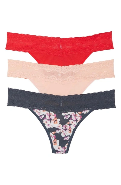 Shop Natori Bliss Perfection Lace Trim Thong In Creamsicle/ Chili/ India Ink