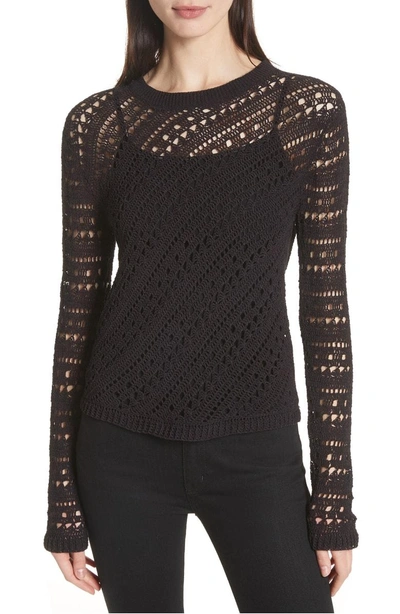 Shop Theory Crewneck Crochet Sweater In Black Multi