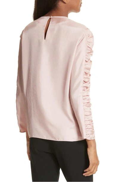 Shop Tibi Mendini Twill Shirred Sleeve Blouse In Blush