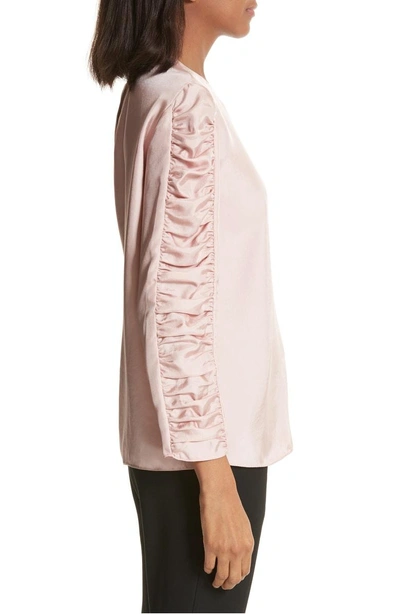 Shop Tibi Mendini Twill Shirred Sleeve Blouse In Blush