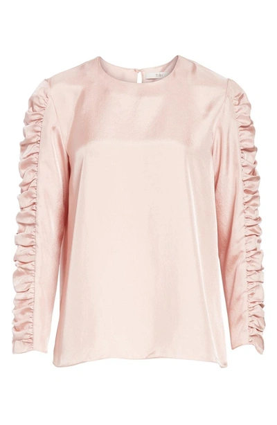 Shop Tibi Mendini Twill Shirred Sleeve Blouse In Blush