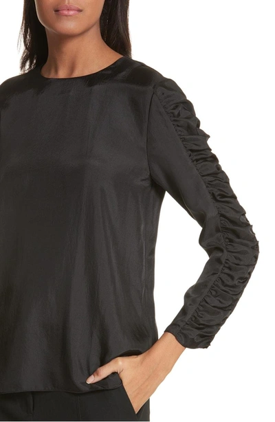 Shop Tibi Mendini Twill Shirred Sleeve Blouse In Black