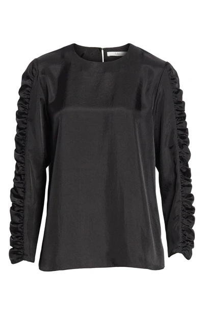 Shop Tibi Mendini Twill Shirred Sleeve Blouse In Black