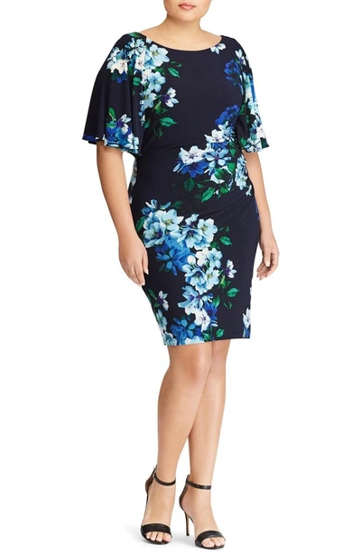 Shop Lauren Ralph Lauren Jessup Tuxedo Floral Body-con Dress In Lh Navy-blue-multi
