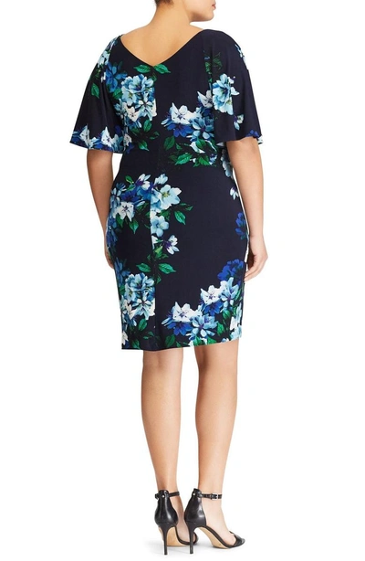 Shop Lauren Ralph Lauren Jessup Tuxedo Floral Body-con Dress In Lh Navy-blue-multi