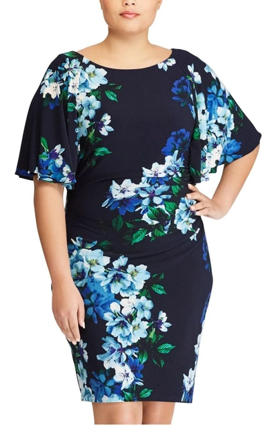 Shop Lauren Ralph Lauren Jessup Tuxedo Floral Body-con Dress In Lh Navy-blue-multi