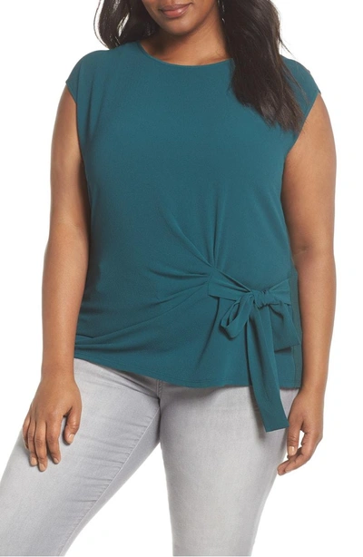 Shop Vince Camuto Mixed Media Tie Front Blouse In Verdant Green