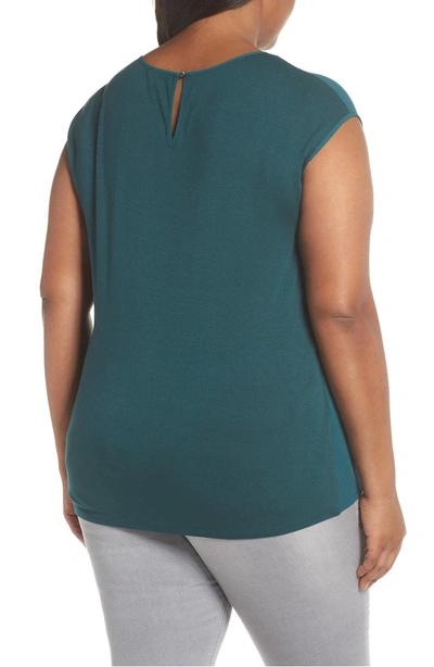 Shop Vince Camuto Mixed Media Tie Front Blouse In Verdant Green