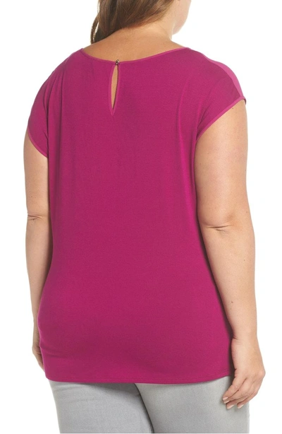 Shop Vince Camuto Mixed Media Tie Front Blouse In Fuchsia Fury