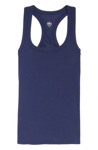 Shop Alo Yoga Support Ribbed Racerback Tank In Rich Navy