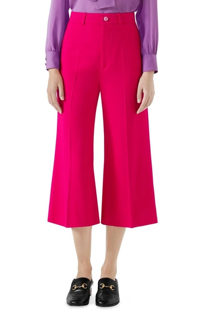 Shop Gucci Stretch Cady Wide Leg Crop Trousers In Rubine Deep Pink