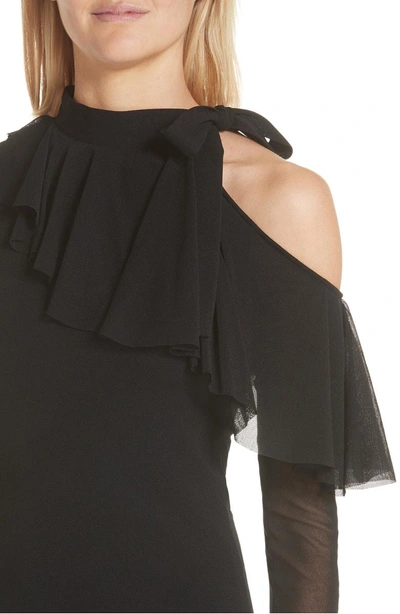 Shop Fuzzi Ruffle Neck One-shoulder Tulle Dress In Black